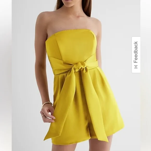 Satin Strapless Tie Waist Romper - Picture 1 of 7